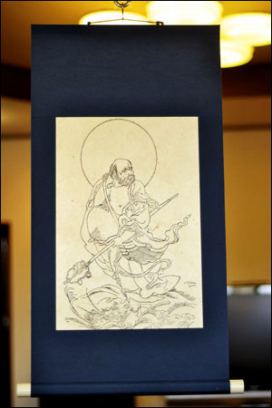 20322-手摺り木版仏画「掛け軸 達磨大師」
