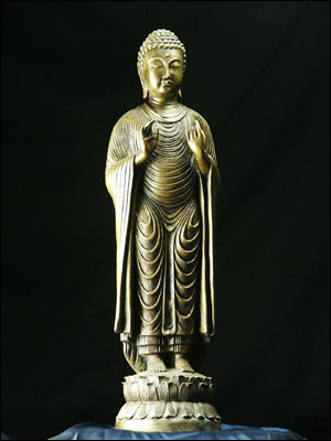 47219-仏教仏像「釈迦如来立像(銅色)」