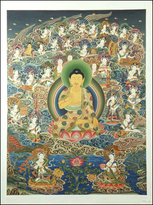 13165-仏教仏画「阿弥陀来迎図」