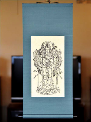 20325-手摺り木版仏画「掛け軸 千手観音」